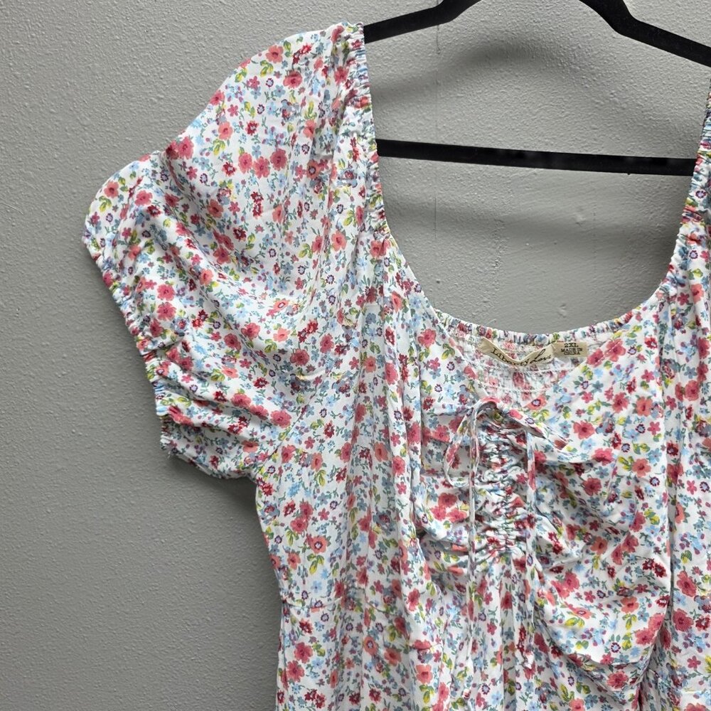 Liberty Love Dress Womens 2XL White Floral Smocked Maxi Puff Sleeve Forever 21 - Picture 2 of 10